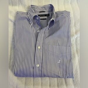 NAUTICA - MERCERIZED COTTON CLASSIC BUTTON DOWN Long Sleeve Men’s M, Striped EUC